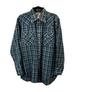 Ruddock Western Shirt Plaid Check Pearl Snap Long Sleeve Cowboy Mens 16 1/2 34